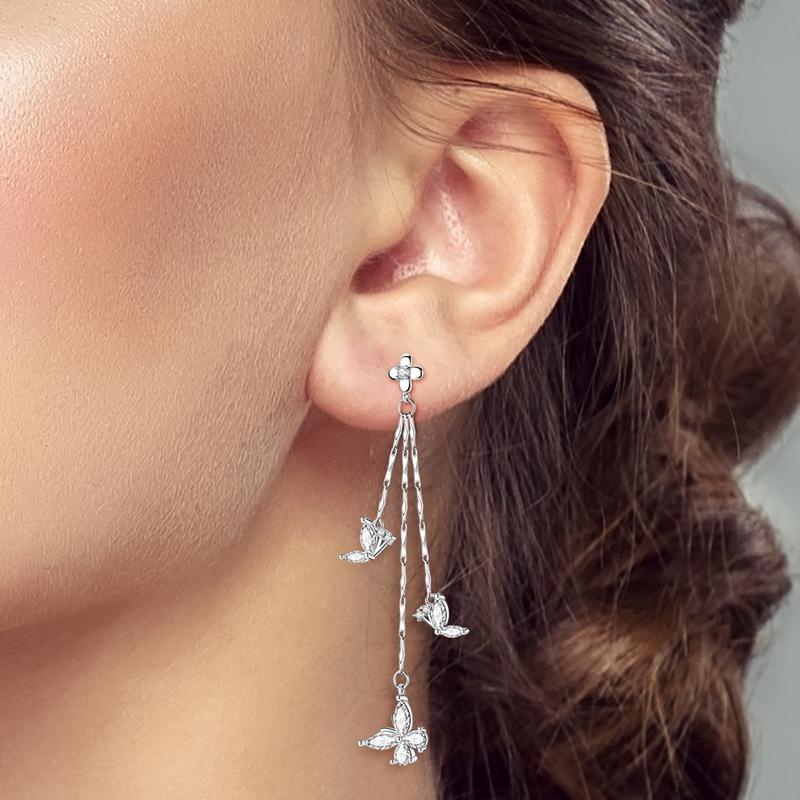 Luxury 925 Silver Pink Bowknot Stud Earrings Diamond Flower Heart Hoop Earrings for Women Sweet Fine Jewelry Gift