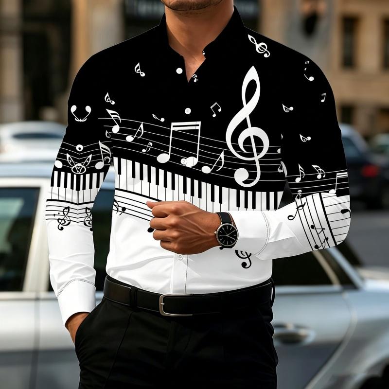 2026 Hot Selling Men's Shirt Gradient Printed Shirt Street Style Lapel Slim Fit Long Sleeved Shirt Business Casual Top