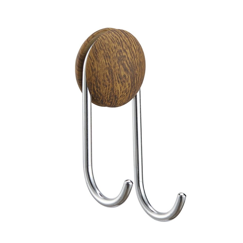 

Self Adhesive Stainless Steel Wood Grain Hook Black/Gold/Silver Sticky Hook Coat silver-Walnut Grain