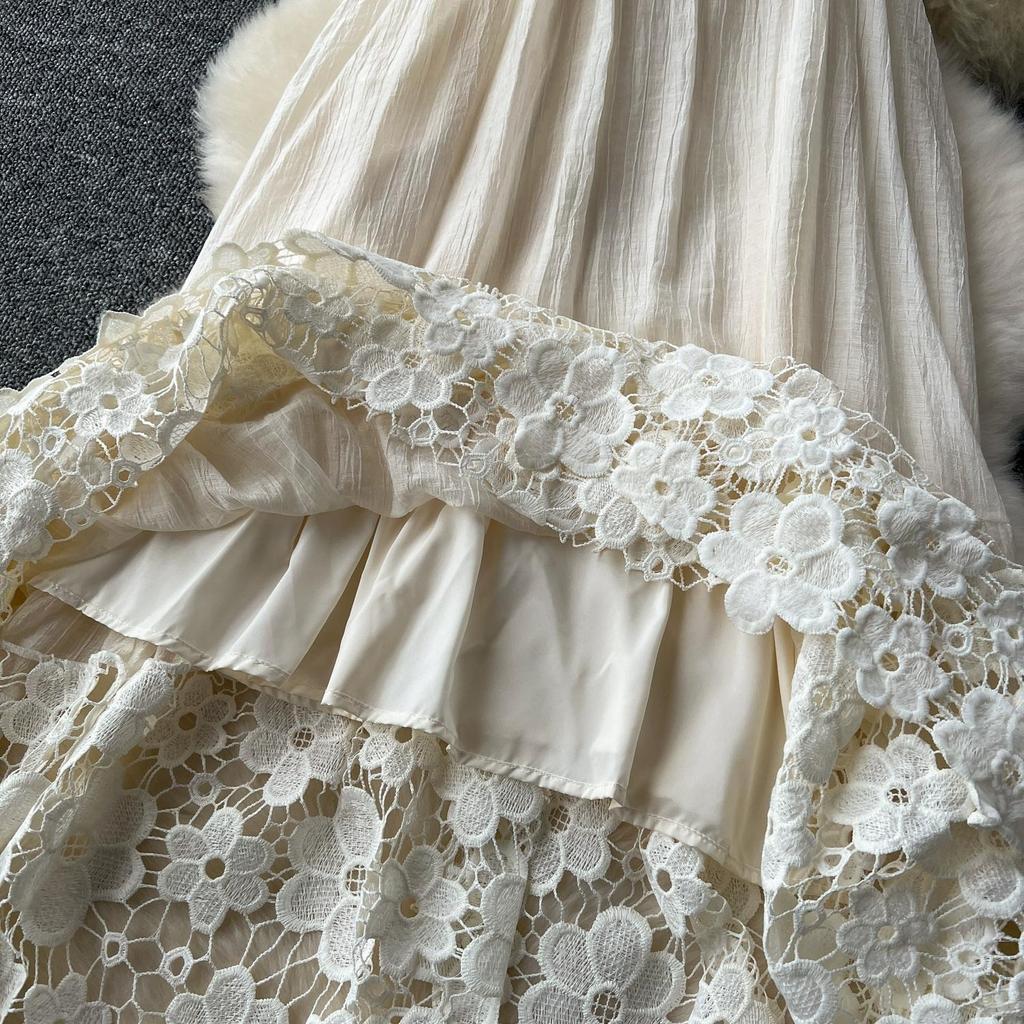 Moda femei broderie flori dantela scobire rochie de vară ocazional fără mâneci largi de vacanță rochii de plajă