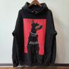 Trendy Brand European And American High Street Doberman Hound Contrasting Color Printing Washing Water Retro Hooded Sweater Men'S Oversize Coat