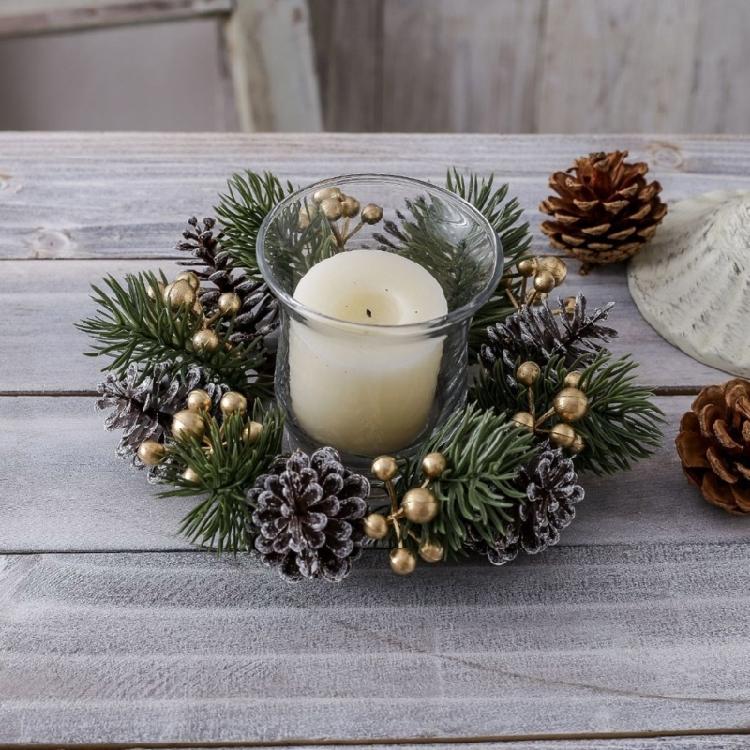 Christmas Candle Rings Wreath Wine Bottle Wreath Decoration for Christmas Front Door Window Chair Wall Decoration