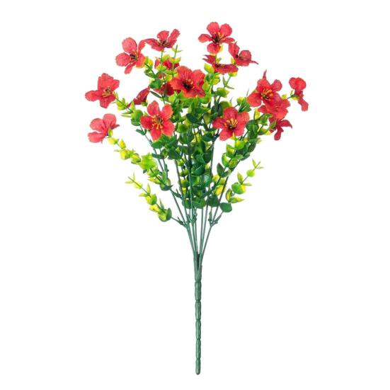 5Pcs Artificial Violet Flower with Green Leaves 7 Fork Fake Silk Flower Stem красный