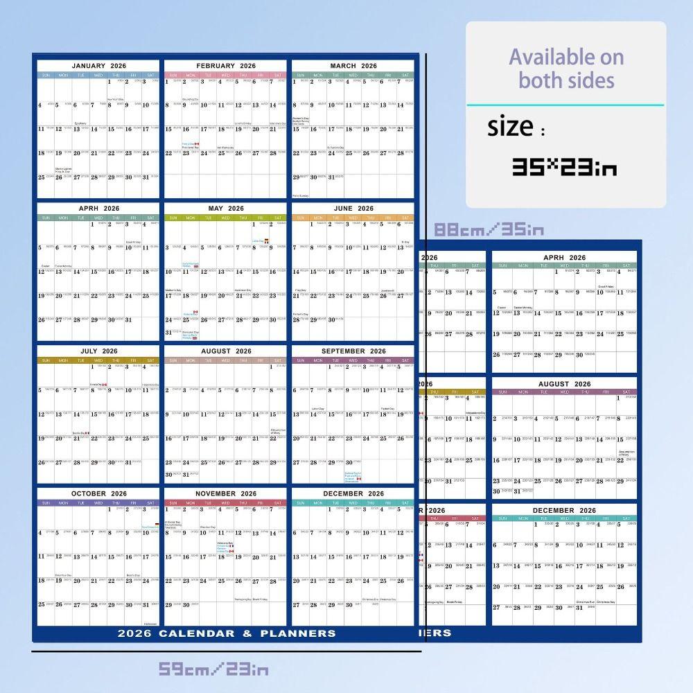 2026 Великий Настінний Календар Зітний Планувальник Робочого Графіку Настінні Календарі для Дому, Офісу та Школи