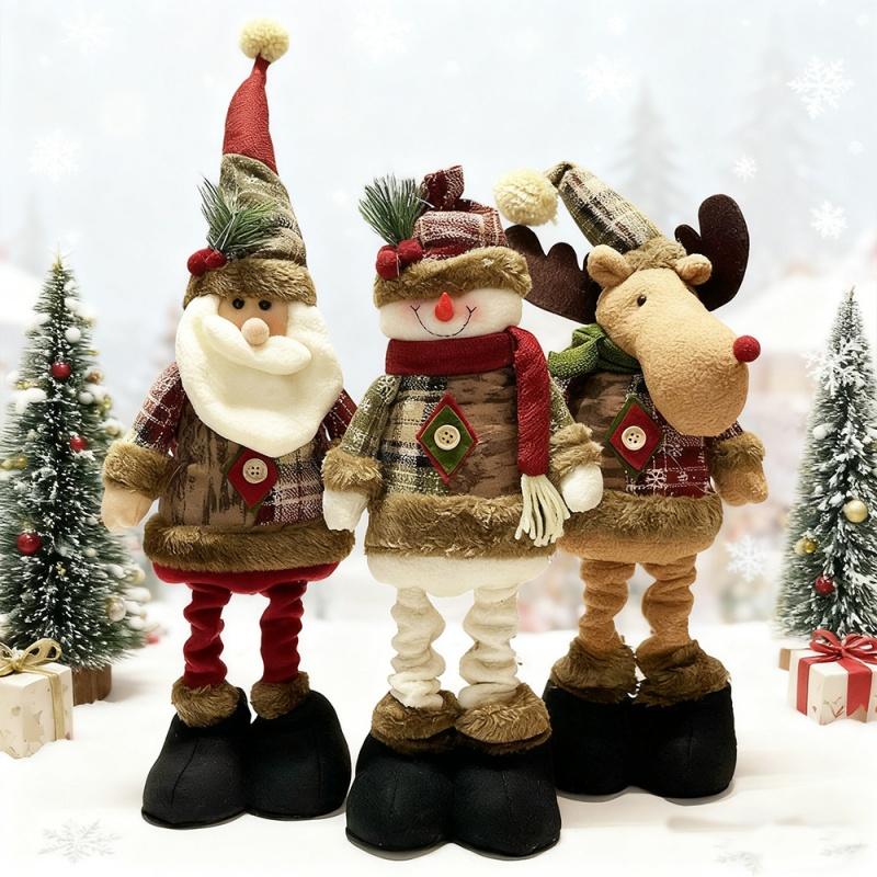 Christmas Doll Decorations, Plush Santa Claus, Snowman, and Reindeer Dolls Ornament Long Legs Table & Fireplace Decor