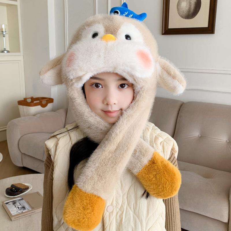 Penguin Hat Soft Cute Children'S Scarf Integrated Ears Will Move Will Call Winter Warm Thickened Fluffy Hat Tide