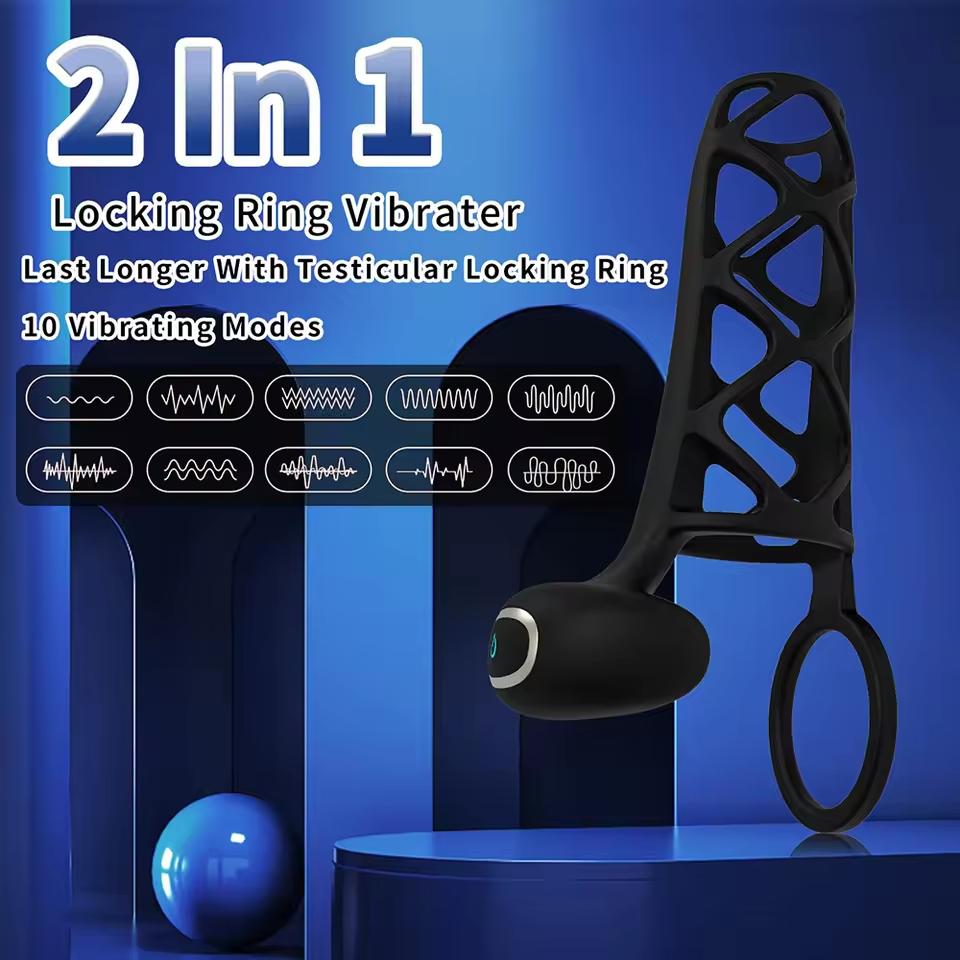 Vibrating Penis Ring Silicone Cock Cage Testicle Ring Ejaculation Delay Erection Cock Rings Sex Toys for Adults Sex Products