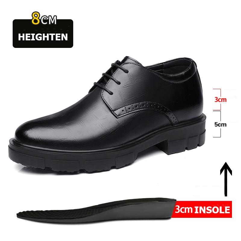 New Men Hollow Summer Platform High Heel 5/8/10 CM Height Growth Formal Men Derby Leather Shoes Man Wedding Dress Shoes Elevator