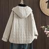 2025 Winter Damen Kapuzen-Steppjacke mit künstlerischem Karomuster und Hornknöpfen