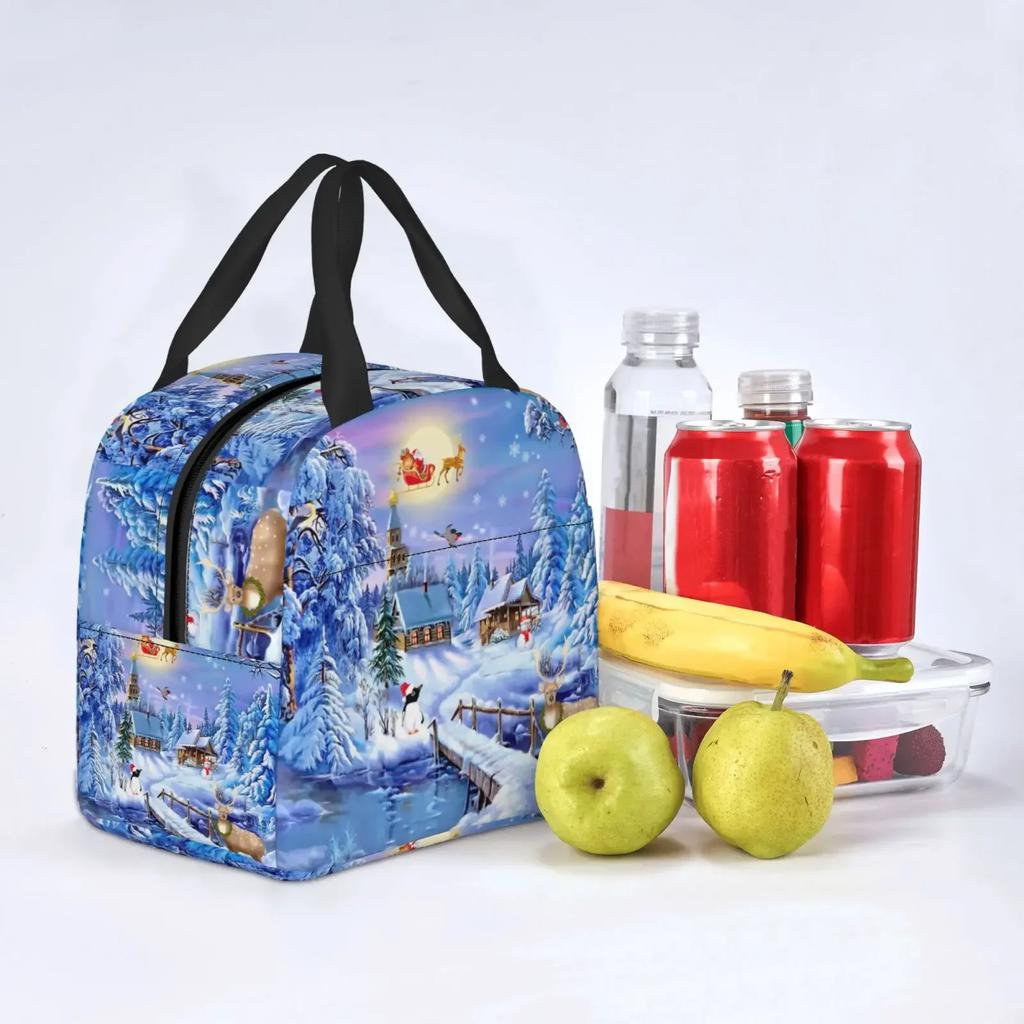 Christmas Snow Cartoon Gift Deer Insulated Lunch Bags Cartoon Resuable Thermal Cooler Food Lunch Box Kids School Children