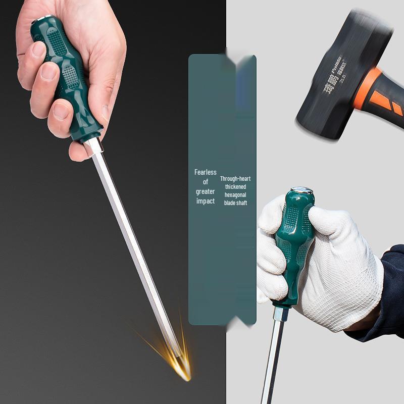 Deutscher magnetischer Schlitz- und Kreuzschlitzschraubendreher mit langem durchgehendem Schaft zum Hämmern