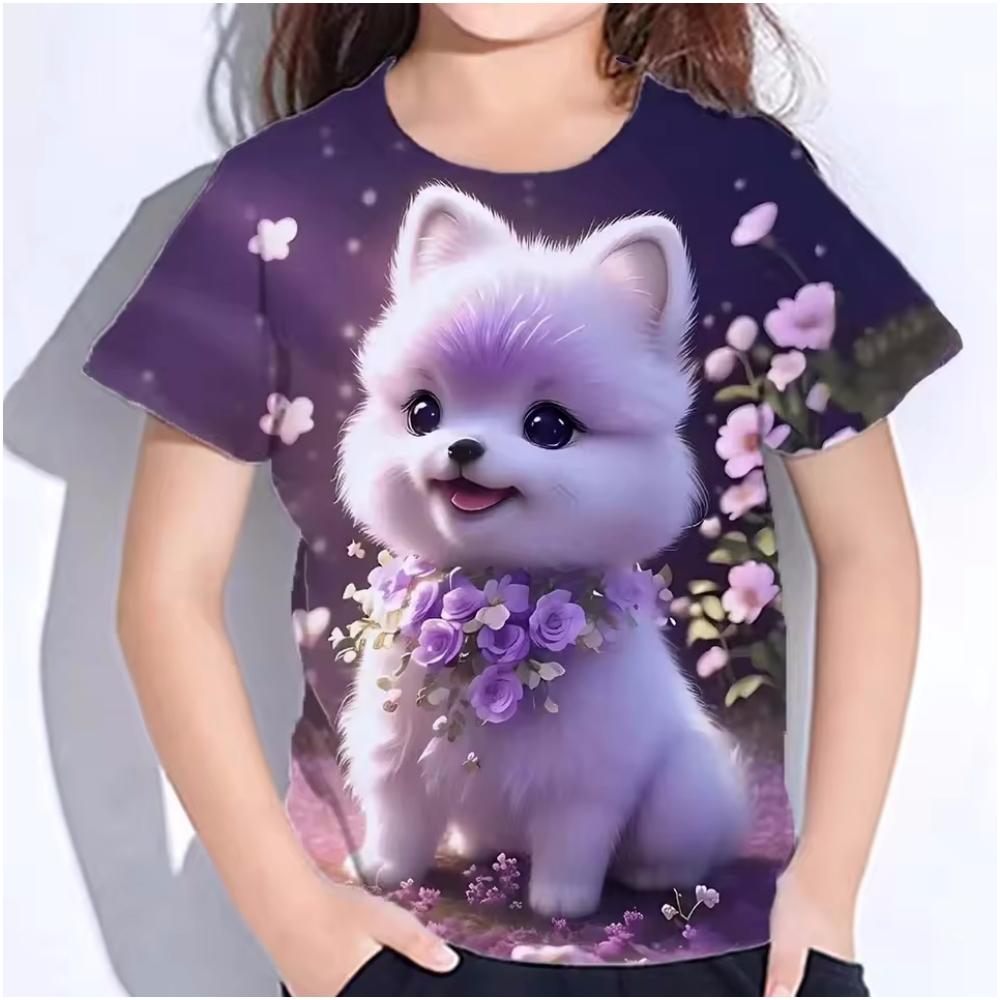Kids Clothes 3D Print Cute Cat Graphic T Shirts Casual Summer Short Sleeves Female Child Clothes T-Shirts for Children Tops