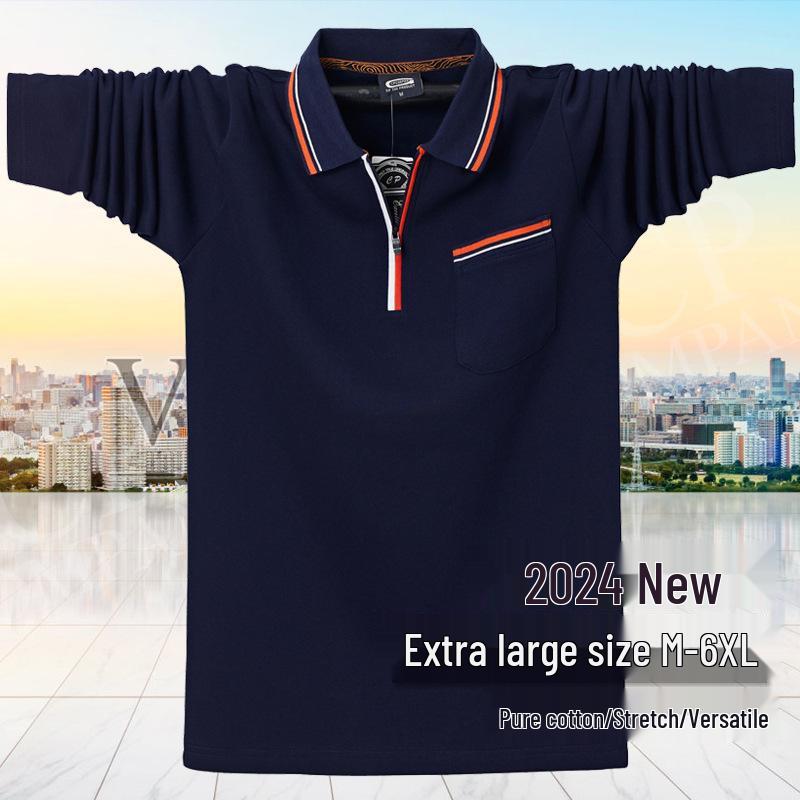 Pánské bavlněné polo s dlouhým rukávem na zip ve větších velikostech s klasickým límečkem pro podzim a zimu