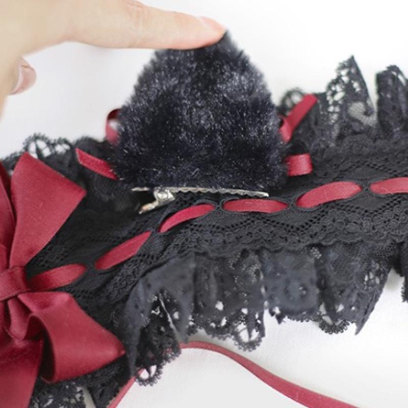 Elegant Anime Style Hair Accessory Featuring Gothic Cats Ears and Bows Design Safe Headdress Ideal for Daily Wear