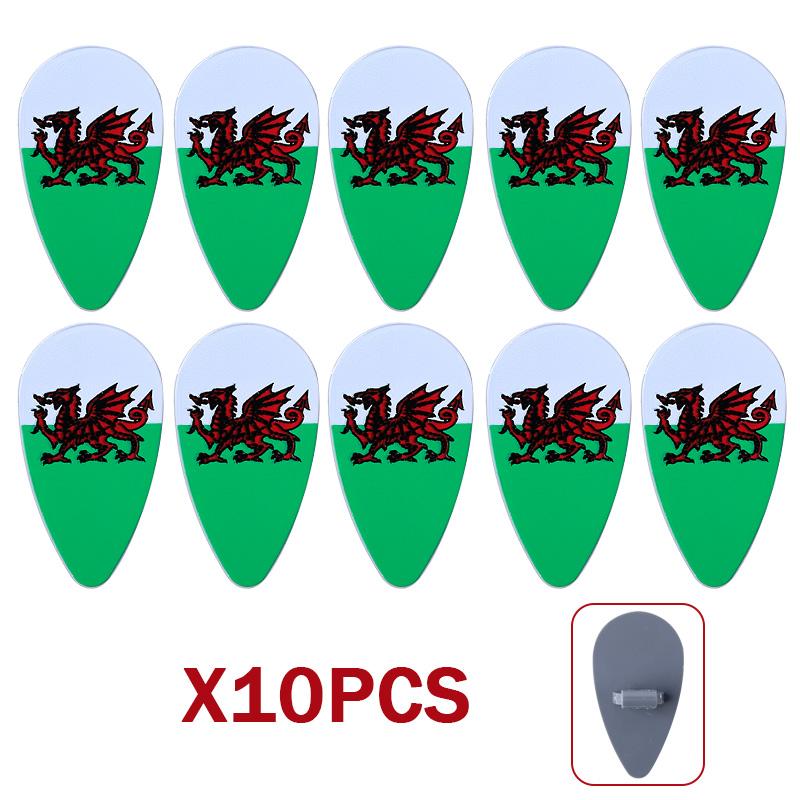 MOC Medieval Military Castle Weapon Roman Knight Helmet Shield Accessories Building Blocks Green Dragon Lion Crusader Bricks Toy