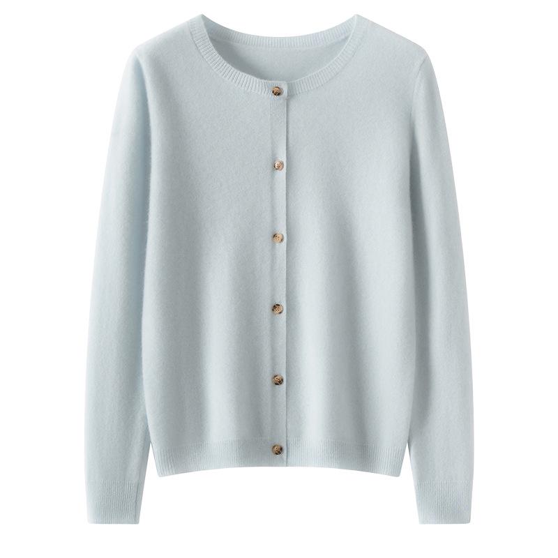 Elegant 100% Cashmere Round Neck Long Sleeve Outerwear