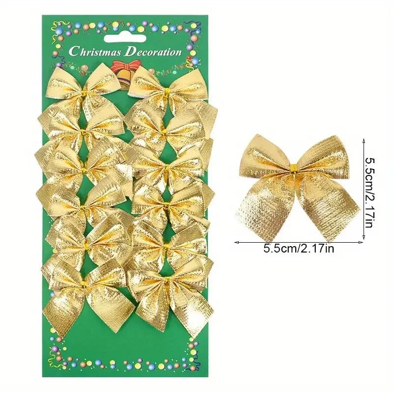 480pcs Christmas Bow Red Gold Mini Xmas Tree Bowknot Pendant Ornaments for Home Decoration Navidad New Year Party DIY Gifts