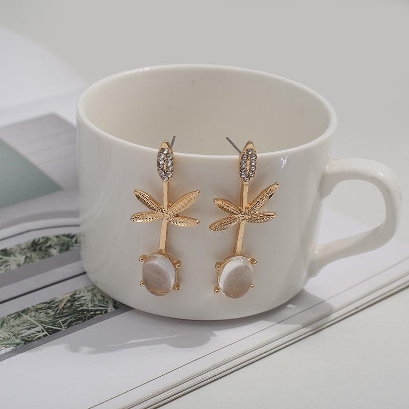 Korean Rhinestone Crystal Leaf Stud Earrings for Women