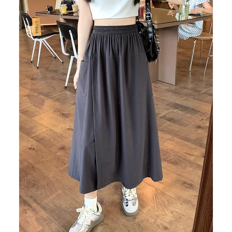 Girls Elastic High Waisted Long Pants Lady Comfortable Wide Leg Trousers Women Korean Fashion Solid Color Slacks