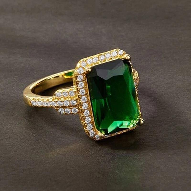 Green Cubic Zirconia Gold Color Rings for Women Wedding Anniversary Party Elegant Female Accessories Fancy Mother's Gift
