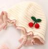 Cozy Cherry Princess Knitted Baby Hat with Ear Protection - Perfect for Autumn and Winter