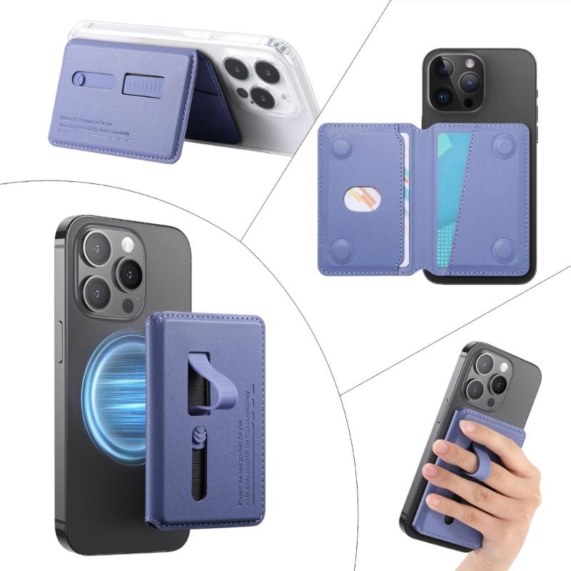 Adjustable Viewing Angle Phone Stand Card Storage Foldable Design Magnetic Backing PU Leather Construction