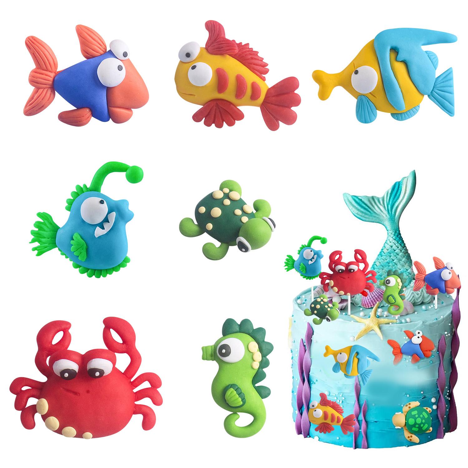 

7pcs Under the Sea Cake Toppers Ocean Cake Decorations Party Favors for Baby Shower Ocean Birthday Party Decorations Supplies