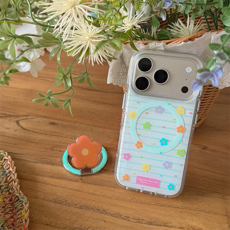 

Colorful Spring Stripes Floral Magnetic iPhone Case for 17 Pro Max / 16 / 15 / 14 iPhone 15 Pro