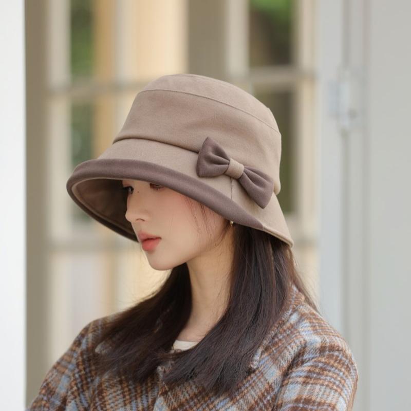Autumn and Winter New Basin Hat Bow Bucket Hat Bucket Hat Windproof Thick Warm Hat for Skiing, Running, Cycling