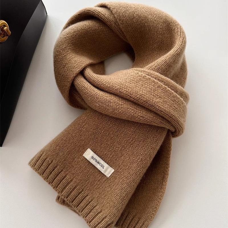 100% Australian Merino Wool Scarf - New Style Solid Color, Unisex Winter Warm Knitted Neck Warmer