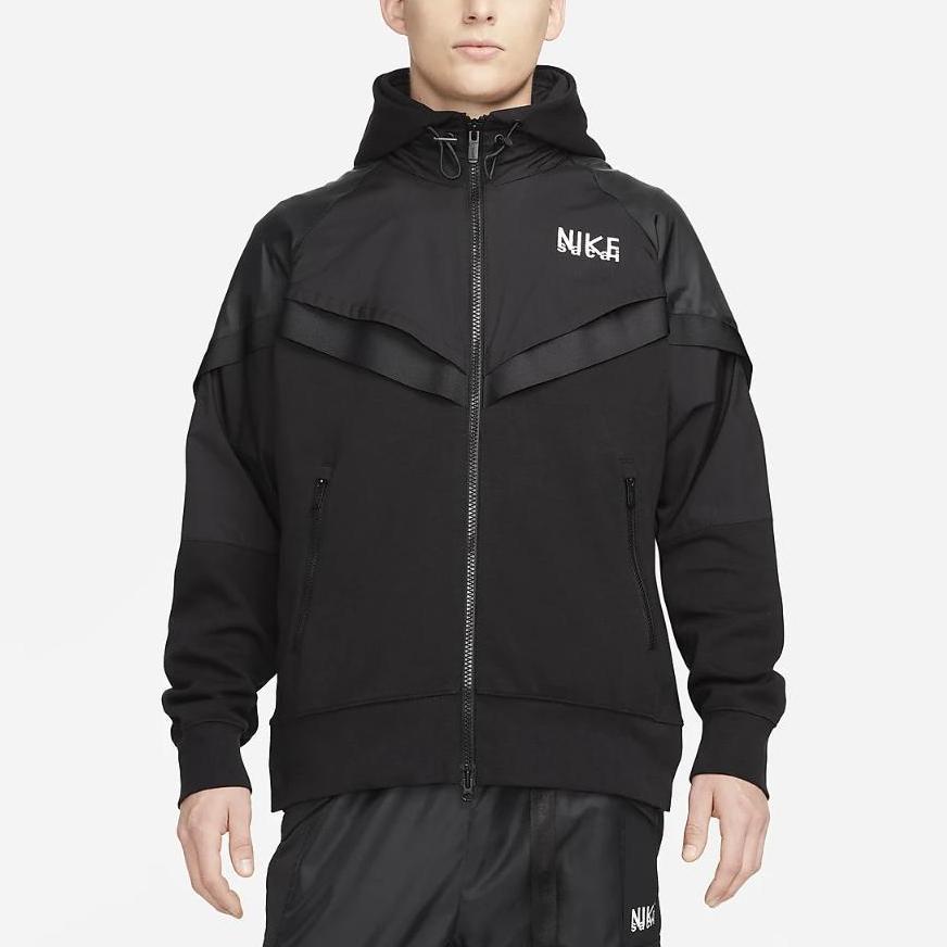 Nike X Sacai Logo-Embossed Waterproof Full-Zip Hooded Jacket Men Jackets Black DQ9030-010