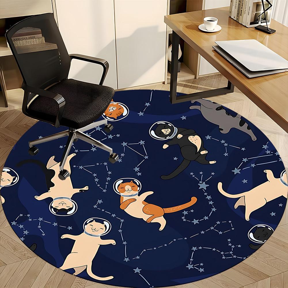 1PC Space Cats Office Round Area Rug, Mat Suitable For Office, Under Office Chairs Bedroom Living Room Home Decor, Room Deco