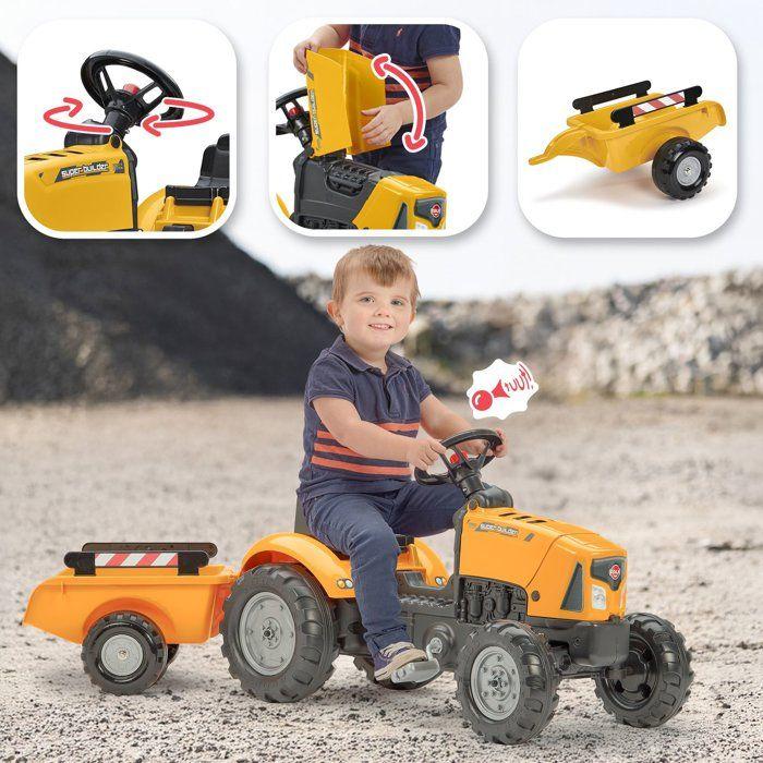 Tracteur à pédales FALK SuperBuilder - capot ouvrant et remorque - pour enfants de 2 à 5 ans