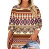 T-shirt Casual da Donna con Stampa, Girocollo, Manica 3/4