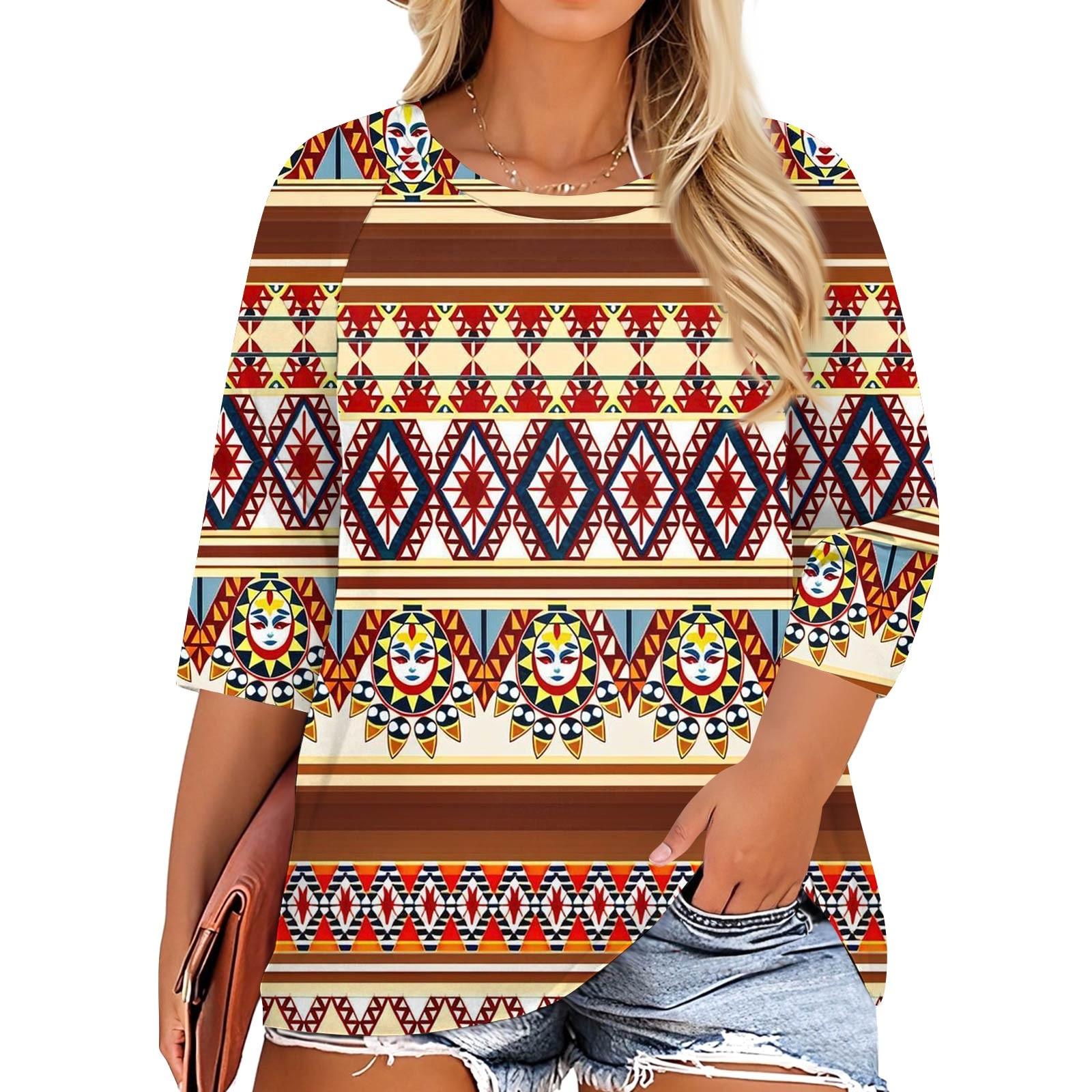 

Женская модная повседневная футболка с принтом, круглым вырезом и рукавами 3/4 XXXXL коричневый