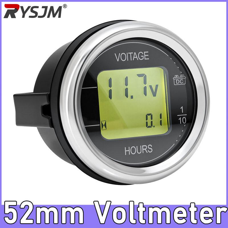 DC 12V 24V Car Voltage Gauge 52MM Hour Meter LED Digital Display 12V 24V Waterproof Voltmeter Round Voltage Meter Volt Detector