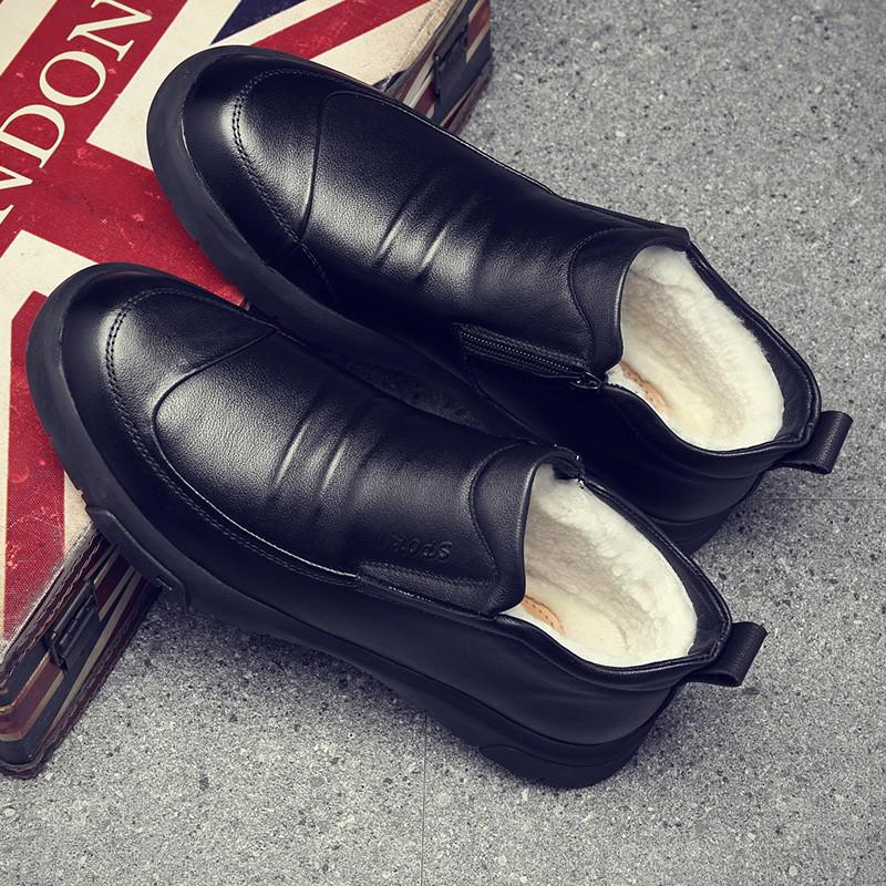 Men's Genuine Leather Wool Fur Lined Cotton Shoes – Warm, Velvet-Enhanced, Soft Cowhide