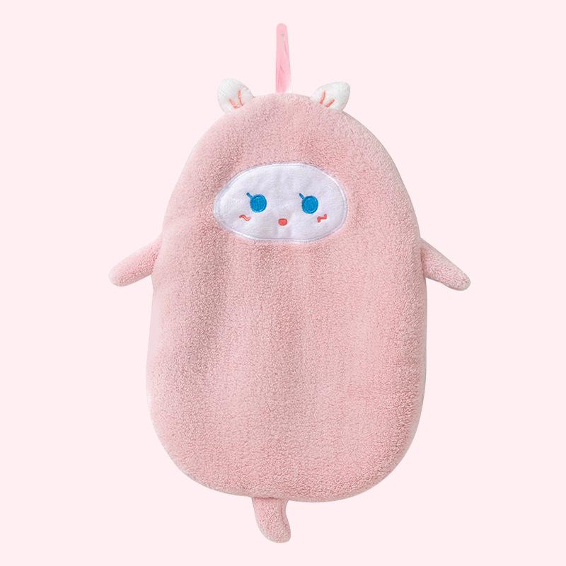 Cute Pig Embroidered Hanging Hand Towel, Absorbent Coral Fleece Kitchen Towel, Dish Cloth