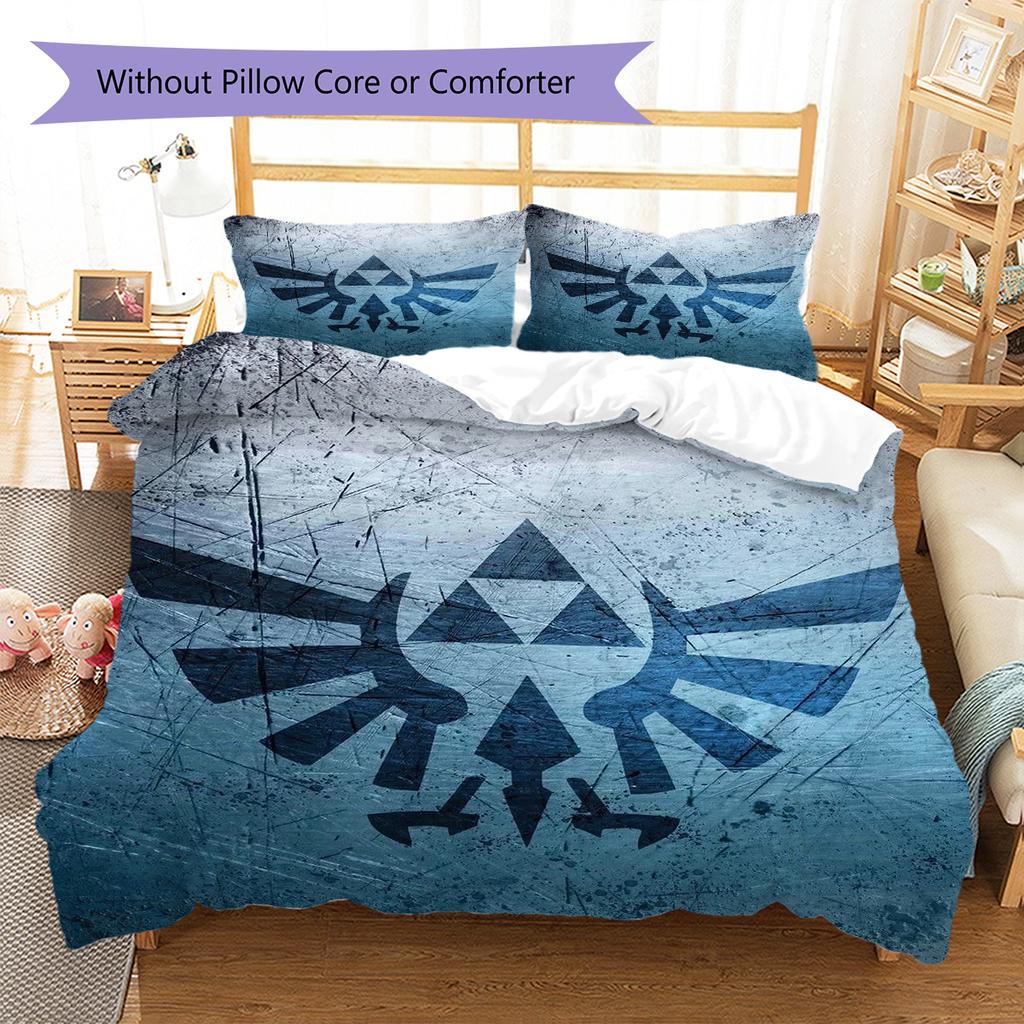 Link Zelda Vzor Ložní povlečení Sada prošívaných dek a povlaků na polštáře Domácí dekorace Dárek (1 * povlak na peřinu + 2 * povlak na polštář, bez jádra)