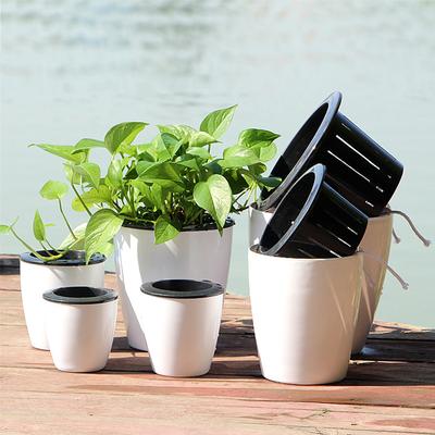 Doppelschichtiger runder Blumentopf Faule Blumentöpfe Hydroponischer Plastikblumentopf Selbstbewässernder Blumentopf Wasseraufnahme Pflanzgefäß