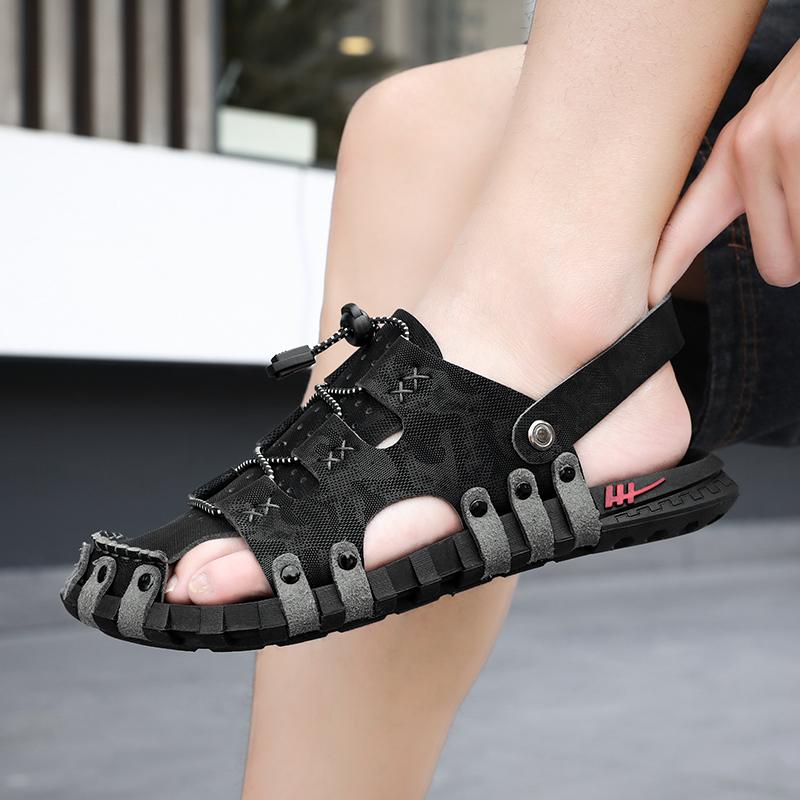 39-46 Summer Men Summer New Breathable Thick Sole Slippers, Non Slip Wear Resistant Closed Toe Beach Sandals, Couple Casual Hole Shoes