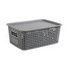 Aufbewahrungsbox mit Deckel, Imitations-Rattan-Geflecht, Schreibtisch-Organizer, Mehrzweck-Aufbewahrungskorb für Fernbedienungen, Kosmetikartikel und Snacks