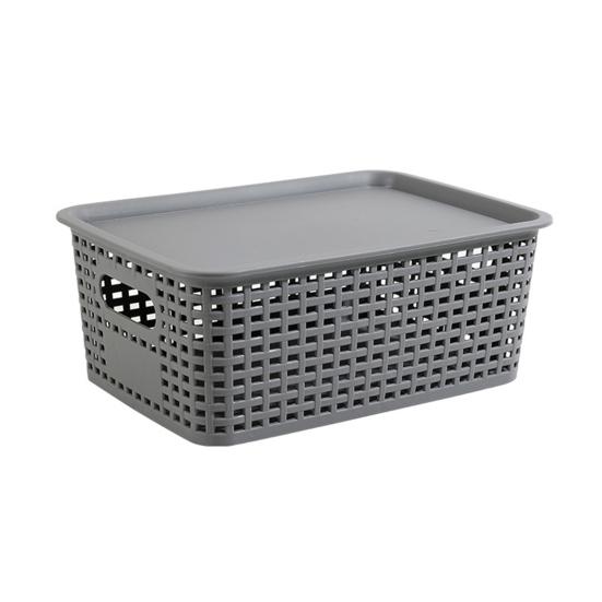Storage Box with Lid Imitation Rattan Weaving Desktop Organizer Multi-purpose Storage Basket for Remote Controls Cosmetics And Snacks