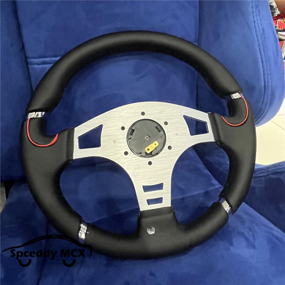 M 14inch Classic Silver Bracket Leather Steering Wheel Racing 350mm Car Sport