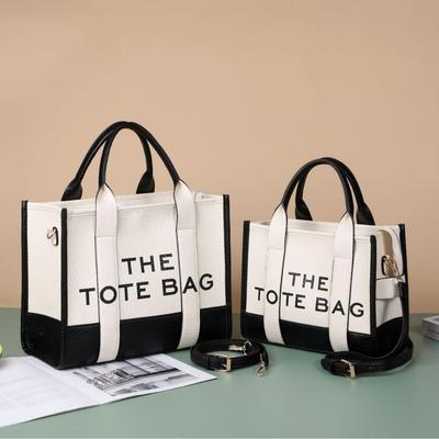 Women's Two-Tone PU Leather Tote - Versatile Single Shoulder & Crossbody Bag