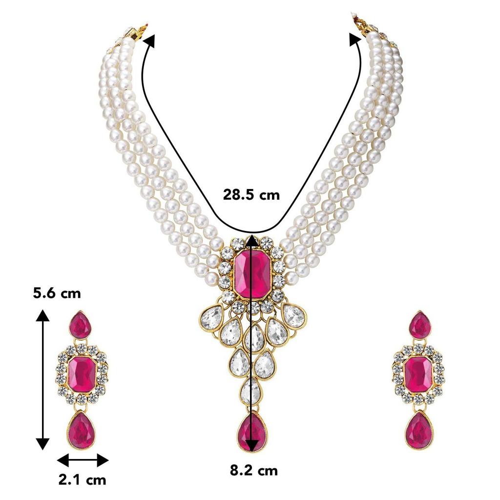 Gold Plated Crystal Kundan Necklace with Drop Earrings Jewellery Set for Girls & Women