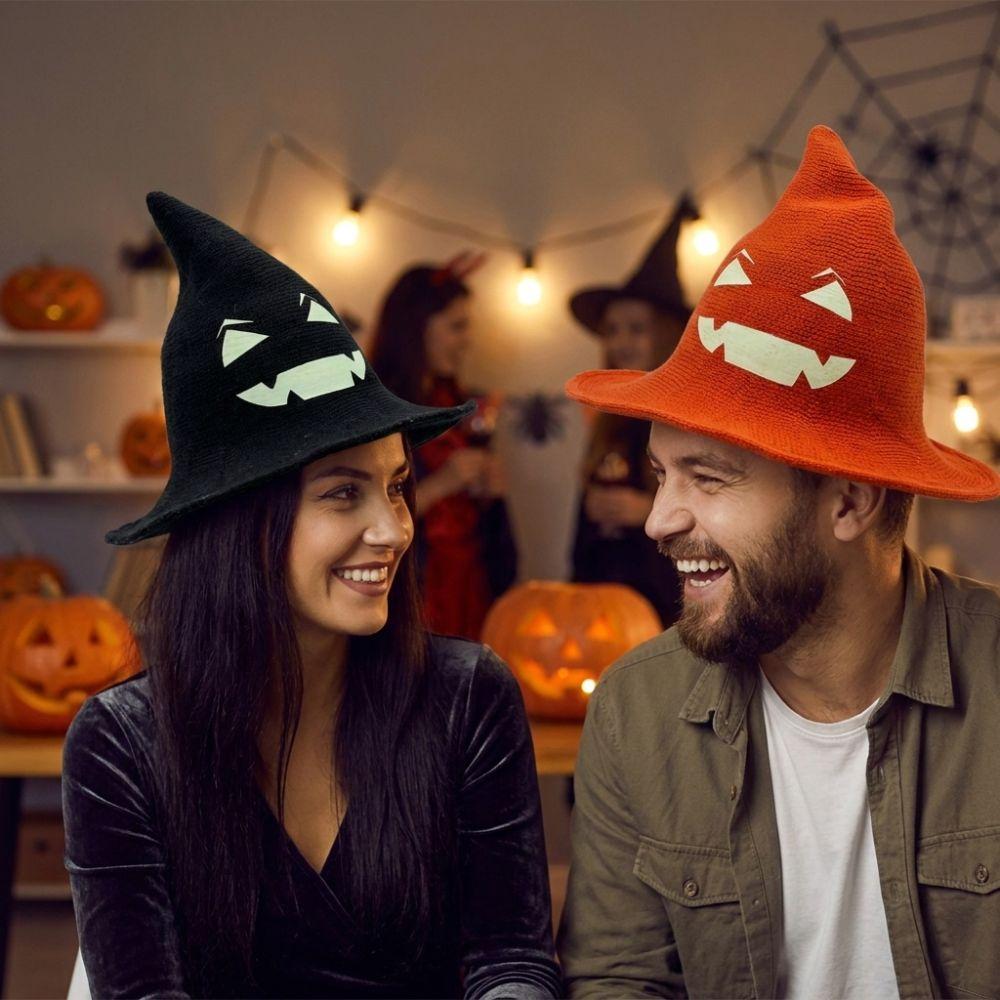 Glow Knit Halloween Witch Hat Wide Brim Pumpkin Witch Cap Simple Halloween Costume Hat Masquerade