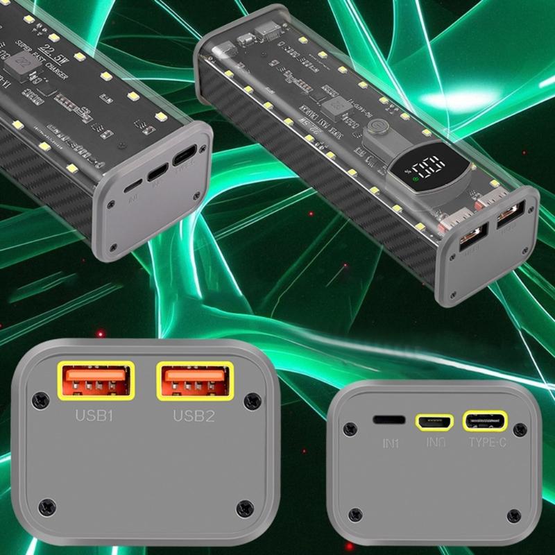 For 21700 Battery Storage Box USB C Quick INstalls Case Transparent Enclosure 4 Cell Holder Not Need Welding