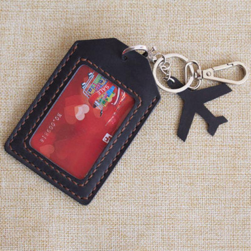 NEW Soft Leather Cowhide ID Badge Holder Name Tag Case with Neck Strap Chest Card Work Pass Meal Card Bus Card Holders Keychain School Office Supplies