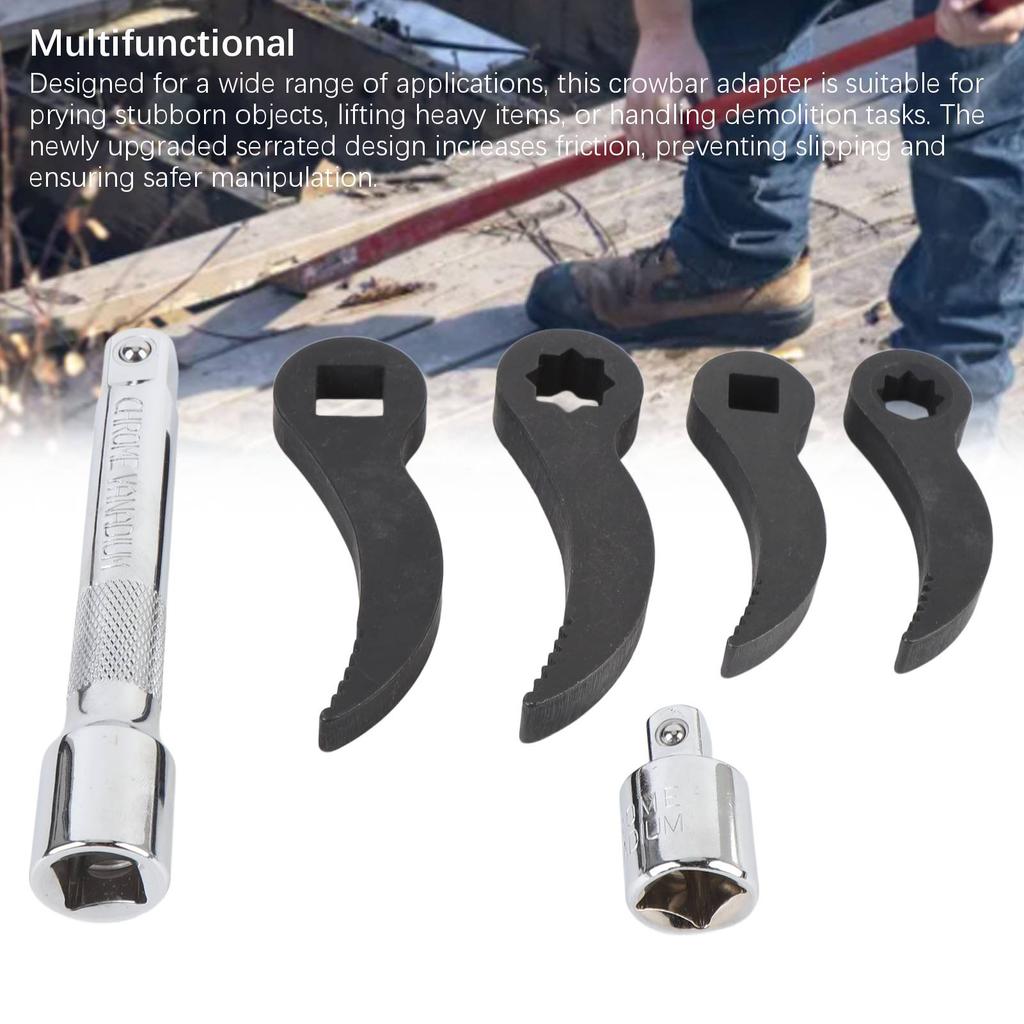Crowbar Adapter Head Tool Set 1 2in 3 8in Double Square and Square Pry Bars Adapter Head and Extension Rod with Storage